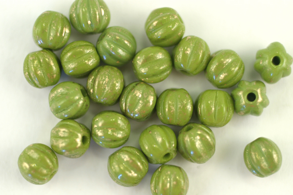 25pc 5mm OLIVE MARBLED GOLD CZECH GLASS MELON ROUNDS CZ092-25